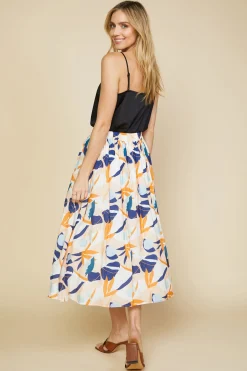 Abstract Botanical Midi Skirt