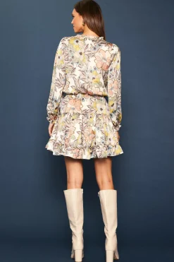 Abstract Daisy Print Ruffled Mini Dress