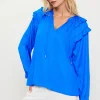 Adele Ruffled Split Neck Top