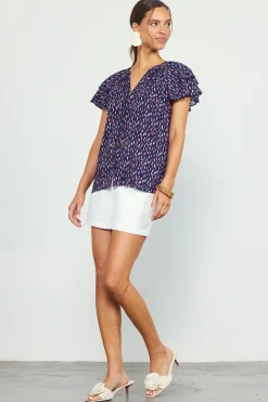 Allover Print Ruffle Sleeve Top