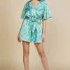 Aquatic Floral Print Surplice Romper