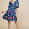 Aquatic Floral Surplice Short Dress