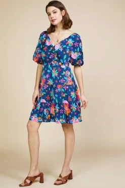 Aquatic Floral Surplice Short Dress