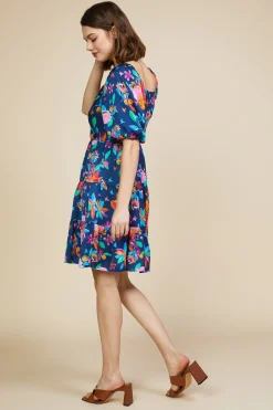 Aquatic Floral Surplice Short Dress