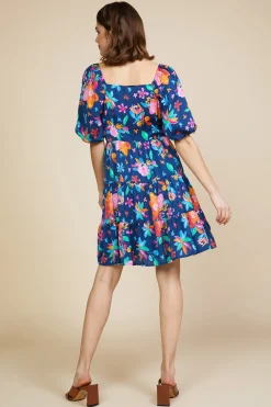 Aquatic Floral Surplice Short Dress
