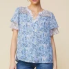 Aster Print Ruffled Detail Contrast Top