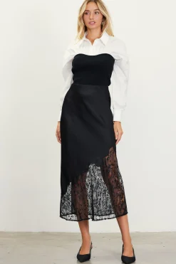 Asymmetrical Lace Satin Skirt