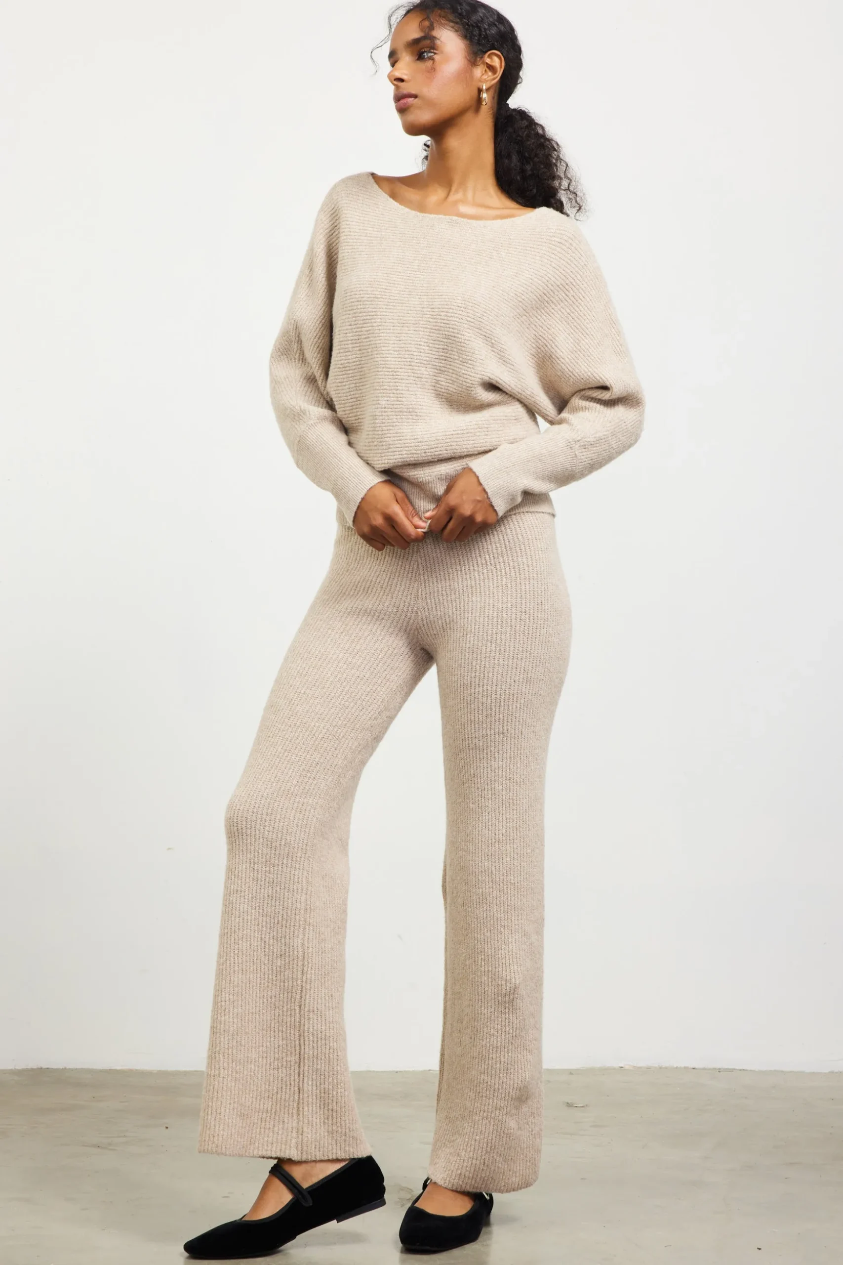 Boatneck Ribbed Knit Sweater