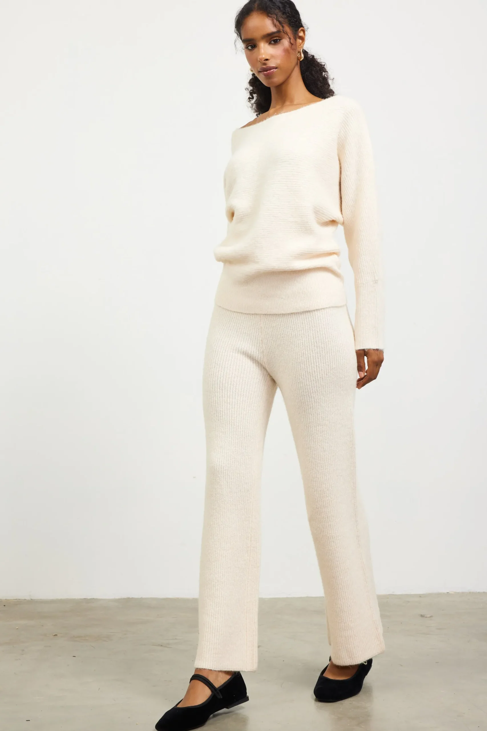 Boatneck Ribbed Knit Sweater
