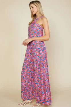 Bohemian Floral Crossed Neck Maxi Dress