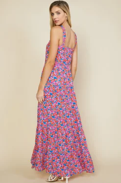 Bohemian Floral Crossed Neck Maxi Dress