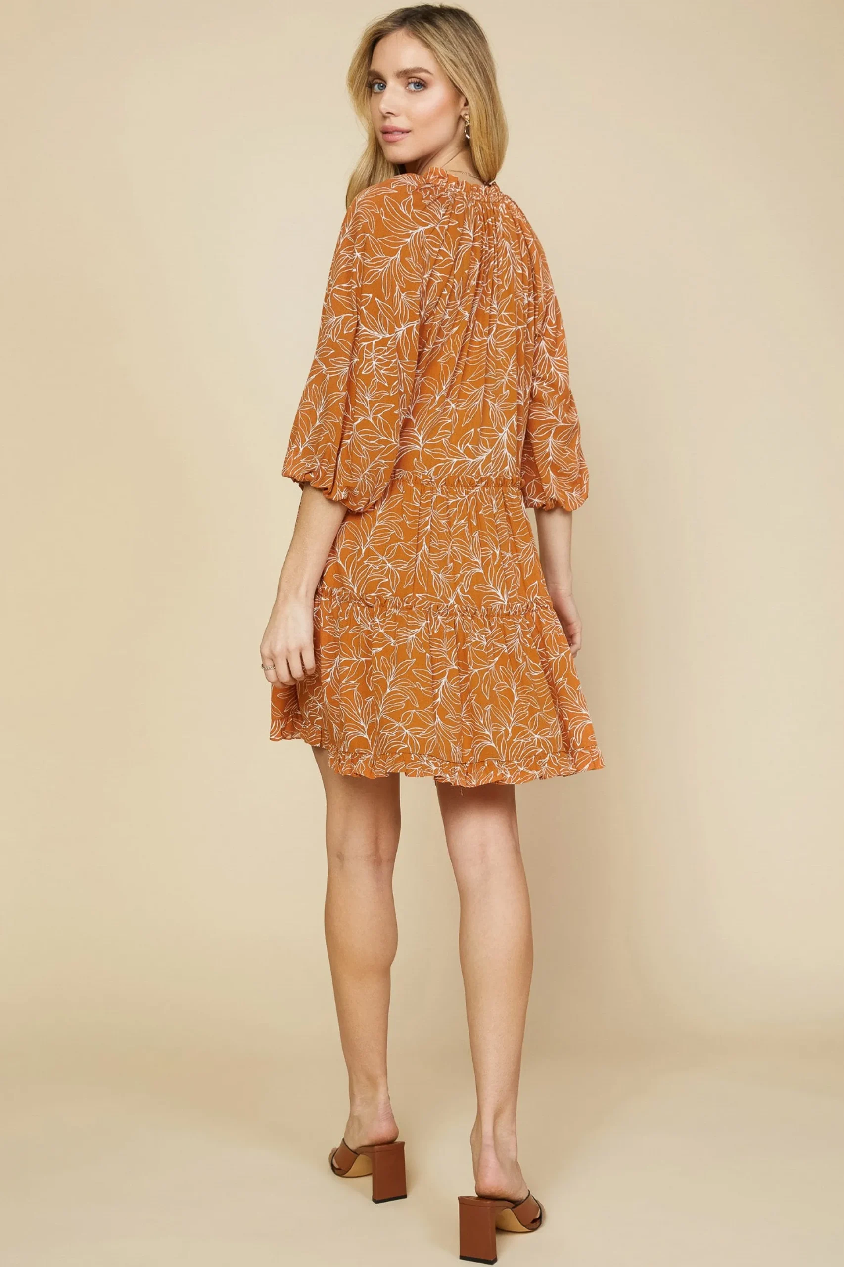 Botanical Ruffled Mini Dress