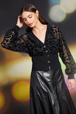 Burnout Velvet Floral Motif Cardigan