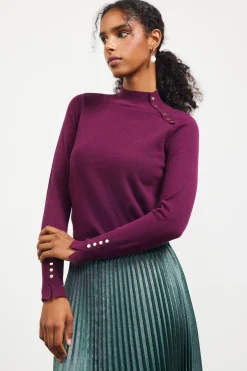 Button Detail Mock Neck Sweater