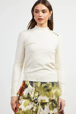 Button Detail Mock Neck Sweater
