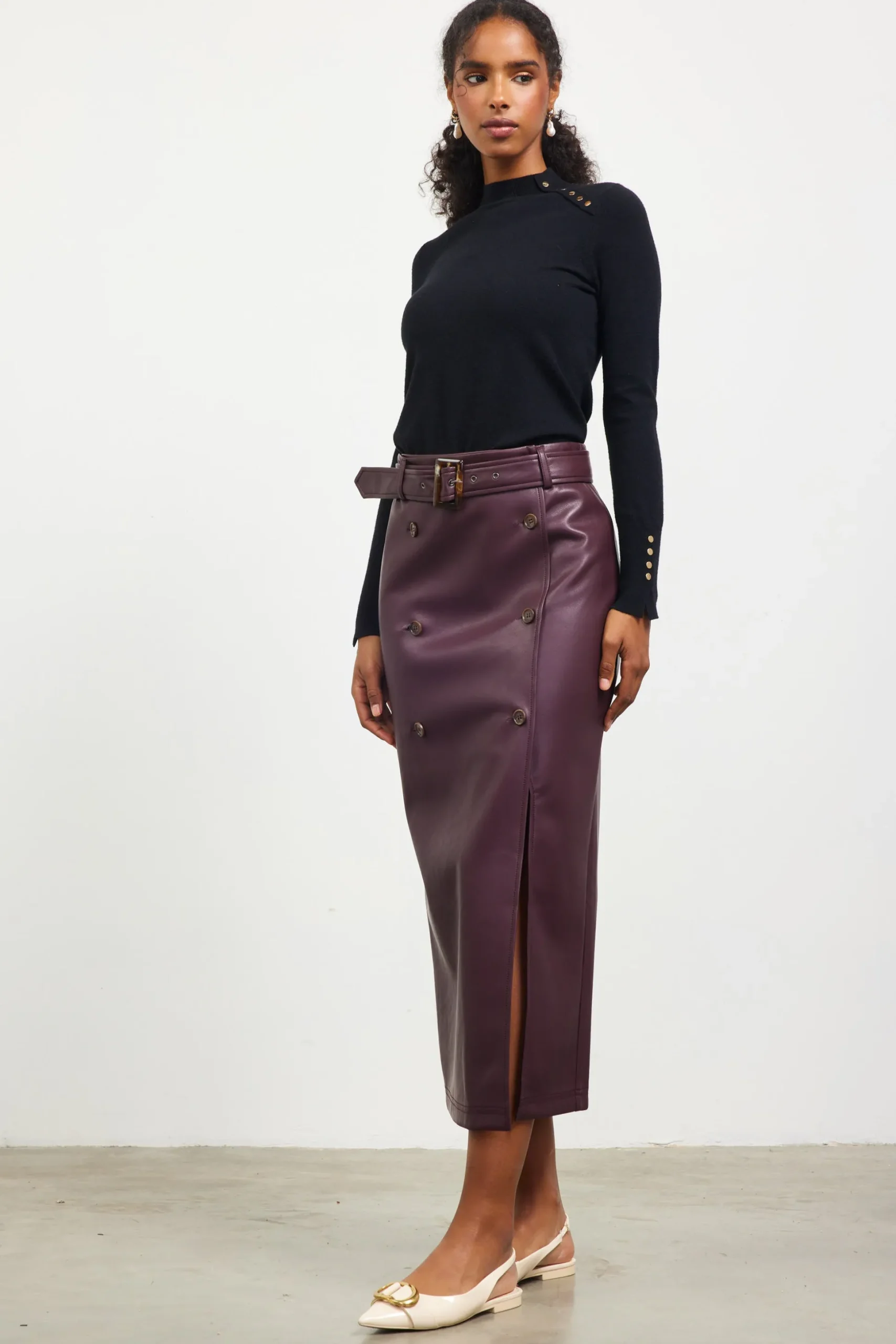 Button Detail Mock Neck Sweater