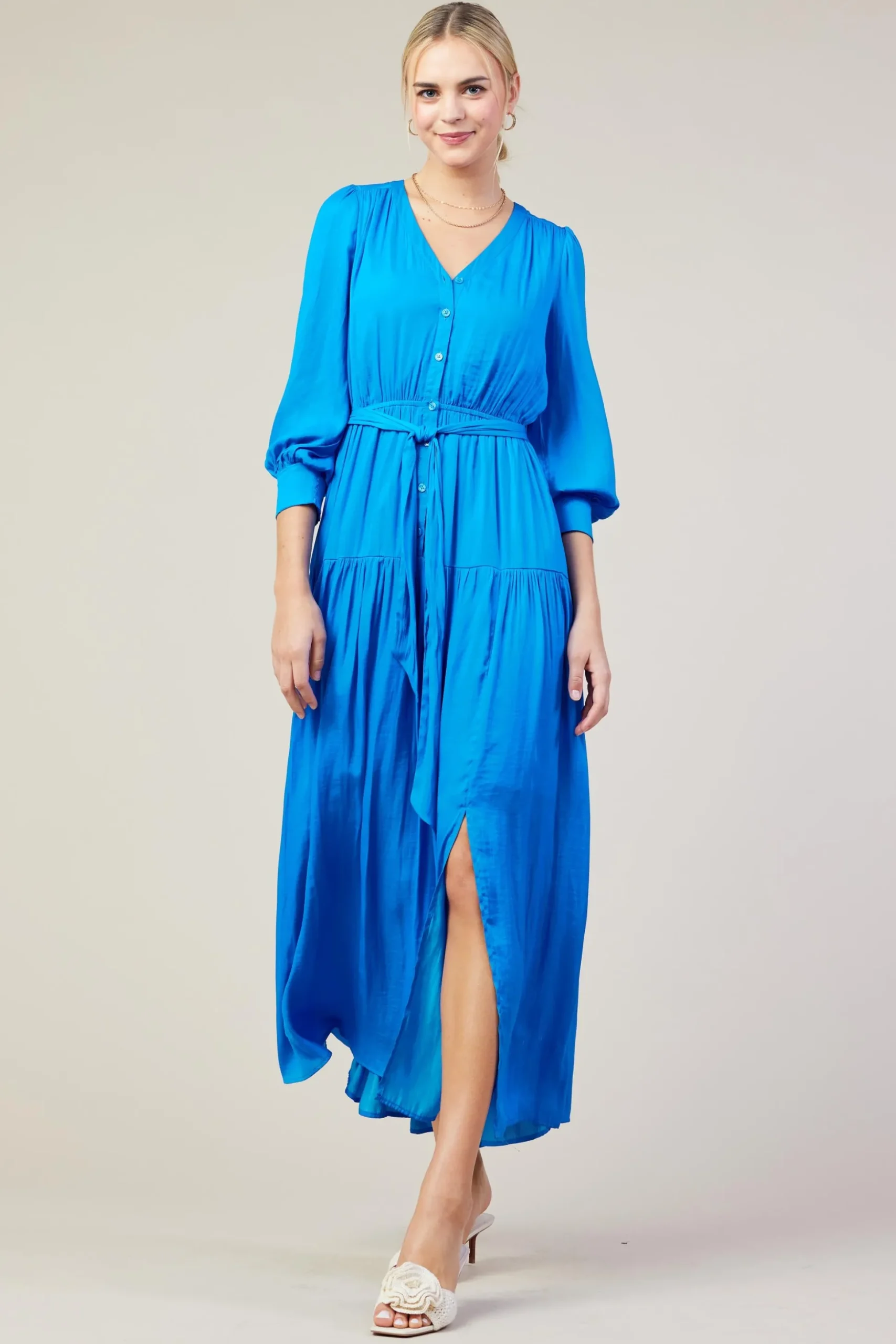 Button Detail Tiered Maxi Dress