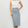 Cargo Detail Denim Midi Skirt