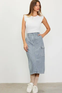 Cargo Detail Denim Midi Skirt