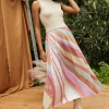 Carmine Print Mixed Media Pleated Midi Dress
