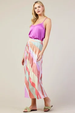 Carmine Print Pleated Midi Skirt