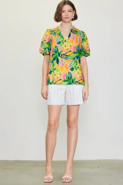 Celine Floral Print Bubble Sleeve Top