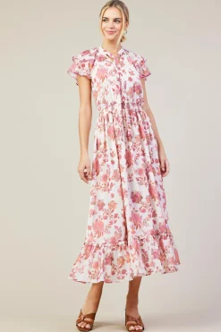 Ceres Floral Print Tie Neck Midi Dress