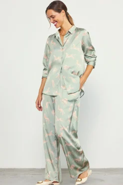 Cheetah Print Satin Button Down Blouse
