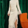 Clio Feathered Fringe Asymmetrical Skirt
