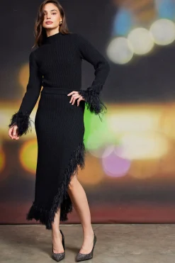 Clio Feathered Fringe Asymmetrical Skirt