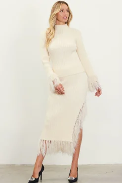 Clio Feathered Fringe Asymmetrical Skirt