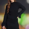 Clio Feathered Fringe Mock Neck Sweater