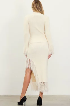 Clio Feathered Fringe Mock Neck Sweater
