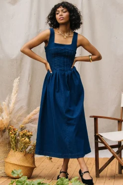 Corset Denim Pleated Dress