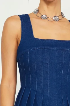Corset Denim Pleated Dress