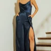 Cowl Neckline Satin Jumpsuit
