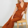 Crochet Ruffled Sleeve Jumpsuit