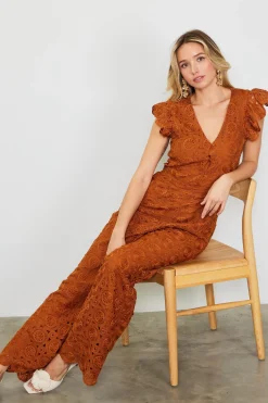 Crochet Ruffled Sleeve Jumpsuit