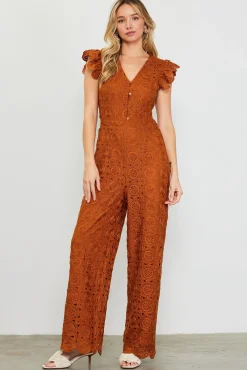 Crochet Ruffled Sleeve Jumpsuit