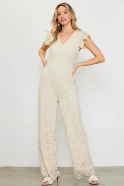 Crochet Ruffled Sleeve Jumpsuit