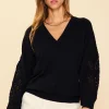 Crochet Sleeve Knit Sweater