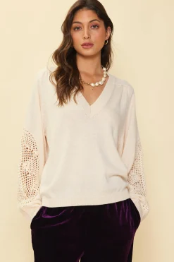 Crochet Sleeve Knit Sweater