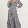 Dainty Floral Print Ruffle Trim Maxi Dress