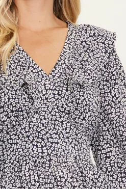 Dainty Floral Print Ruffle Trim Maxi Dress