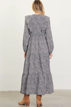 Dainty Floral Print Ruffle Trim Maxi Dress