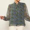Daisy Print Neck Tie Blouse