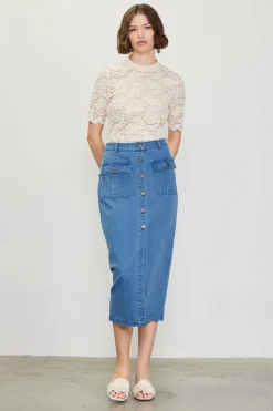 Denim Button Down Midi Skirt
