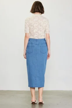 Denim Button Down Midi Skirt