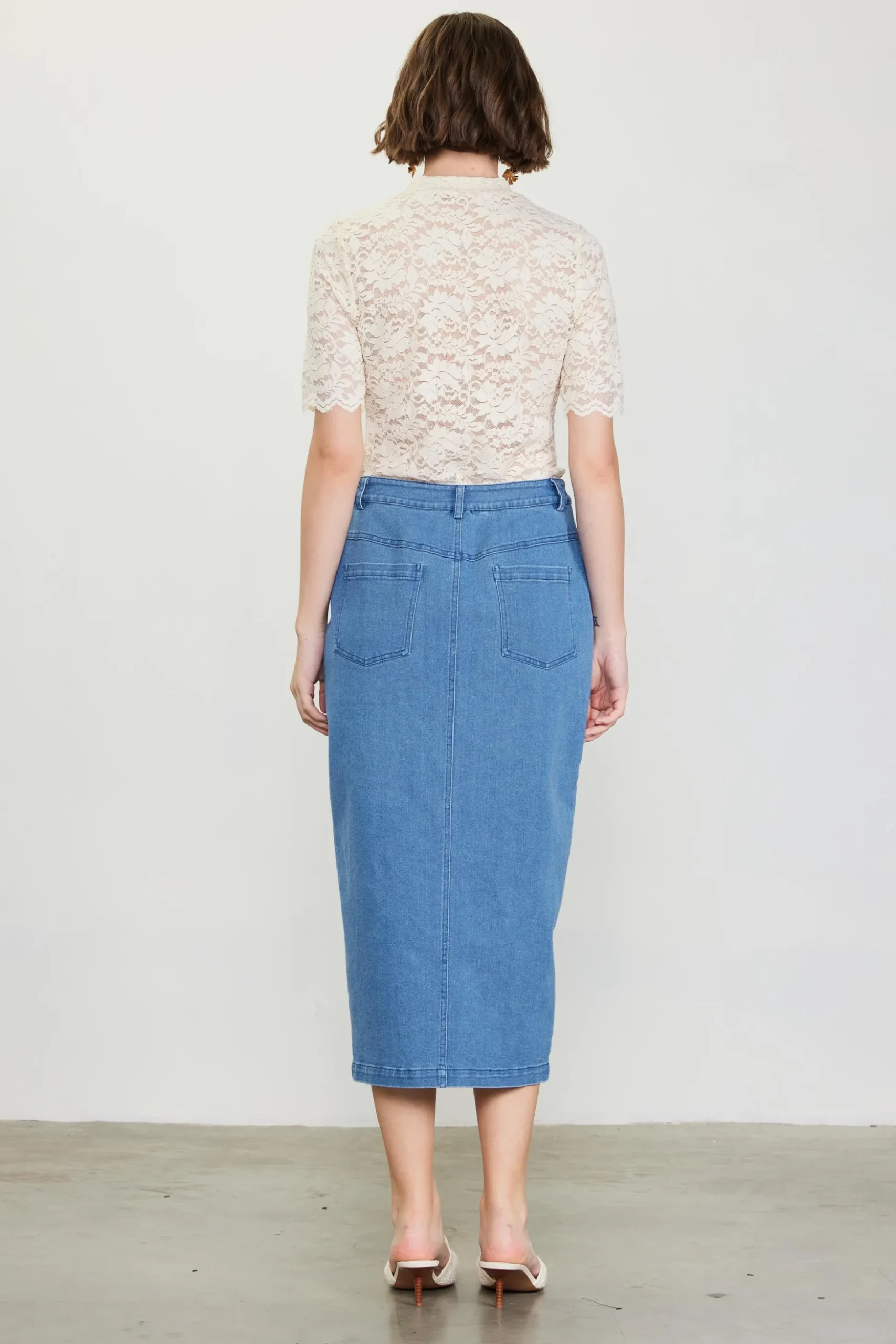 Denim Button Down Midi Skirt