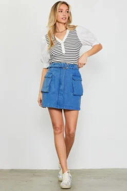 Denim Cargo Detail Mini Skirt